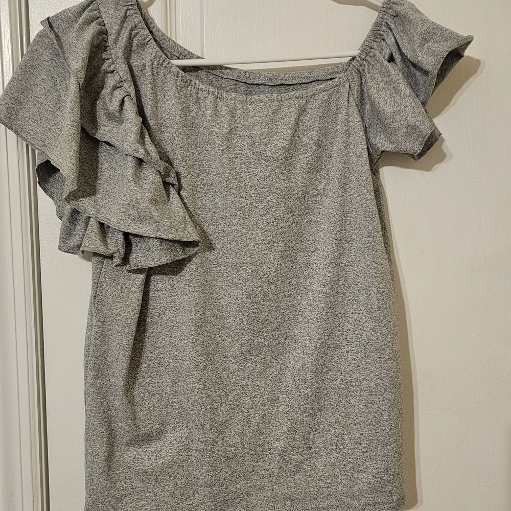 SHEIN One-Shoulder Ruffle Dress in Gray